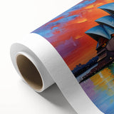 Art Deco-style Sydney skyline on rolled canvas, featuring pastel shades, ideal for nursery wall art.