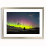 Abstract art print depicting a serene Tasmanian landscape in muted earth tones, framed in silver.