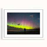 Extra large abstract art print of a textured Tasmanian landscape in muted earth tones, framed in white.