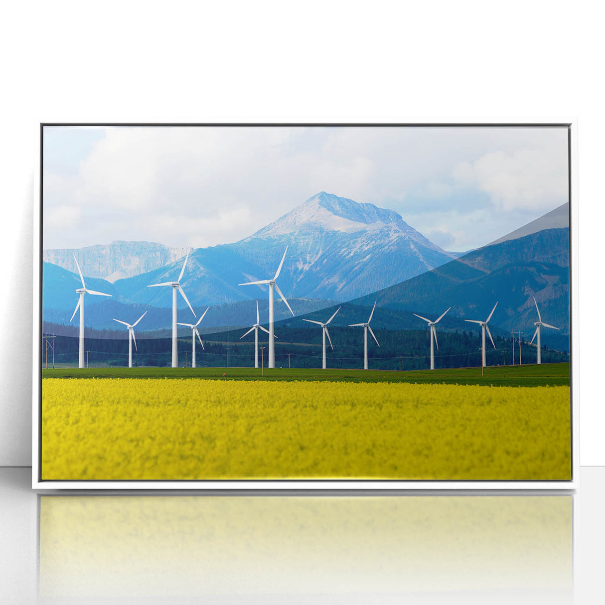 Acrylic print of a serene Alberta, Canada landscape in muted earth tones, framed in white.