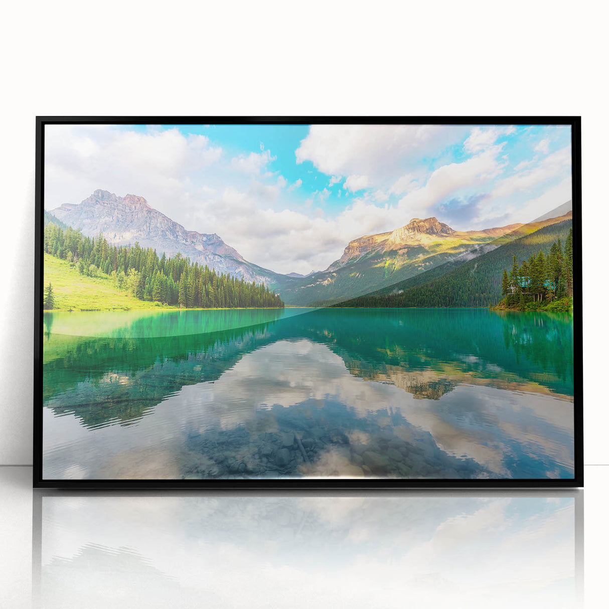 Large abstract wall art depicting a British Columbia landscape in muted earth tones on a framed acrylic.