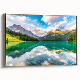 Framed canvas featuring a vintage-style landscape painting of British Columbia, ideal for bedroom wall art.