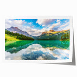 Scenic British Columbia landscape on rolled print, featuring lush greenery and mountains, ideal for art wall dining room.