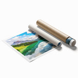 Extra large rolled print of British Columbia scenery with vibrant green and blue floral elements.