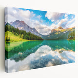 Scenic British Columbia landscape on stretched canvas, featuring lush greenery and mountains, suited for kitchen wall art.
