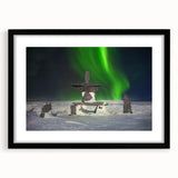 Extra large abstract art print featuring colorful, textured scenery of Manitoba, framed in black.