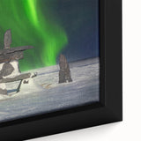 Extra large framed canvas featuring a textured depiction of Manitoba scenery in black with colorful accents.