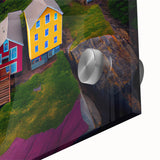 Large abstract wall art depicting a rugged Newfoundland coastline in muted earth tones on acrylic glass.