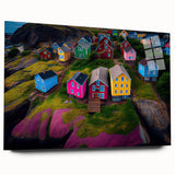 Large abstract wall art of Newfoundland scenery in muted blue and green, acrylic print.