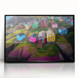 Framed acrylic print of a Newfoundland scenery in large abstract style with black and earth tones, ideal for dining room art.