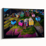 Black and white framed canvas featuring a vintage Newfoundland landscape, ideal for bedroom wall art.