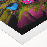 Art deco poster of Newfoundland scenery with pastel shades on rolled canvas, suitable for dining room wall art.