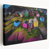 Scenic Newfoundland landscape on large stretched canvas, featuring muted earth tones, ideal for kitchen wall art.