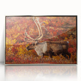 Mid-century modernist art depicting the Northwest Territories in muted earth tones on a framed acrylic print.