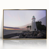 Framed acrylic print of Nova Scotia scenery with gold accents, ideal for modern art wall decor.