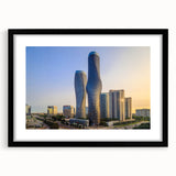 Extra large abstract art print of vibrant, colorful scenery in Ontario on a textured canvas, framed in black.