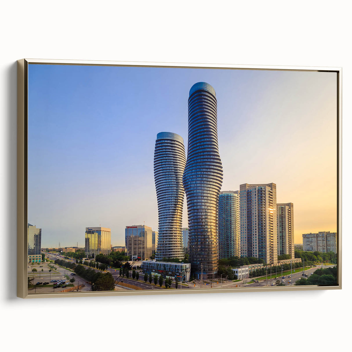 Framed canvas depicting a serene Ontario landscape in muted earth tones, ideal for bedroom wall art.