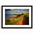 Extra large abstract art print depicting colorful, textured scenery of Prince Edward Island in a black frame.