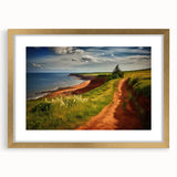 Extra large abstract art print of Prince Edward scenery in muted earth tones, framed in gold, ideal for living room decor.