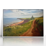 Art deco poster of Prince Edward, Canada scenery in acrylic with a white frame, ideal for modern nursery wall art.