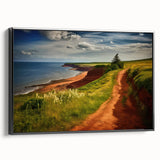 Black and white framed canvas of Prince Edward Island landscape, ideal for bedroom wall art.