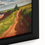 Extra large framed canvas depicting a textured, colorful abstract scene, ideal for living room decor.