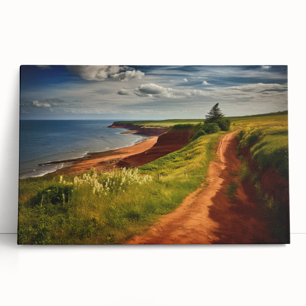 Black and white photo of Prince Edward Island landscape on stretched canvas, ideal for kitchen wall art.