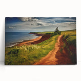 Black and white photo of Prince Edward Island landscape on stretched canvas, ideal for kitchen wall art.