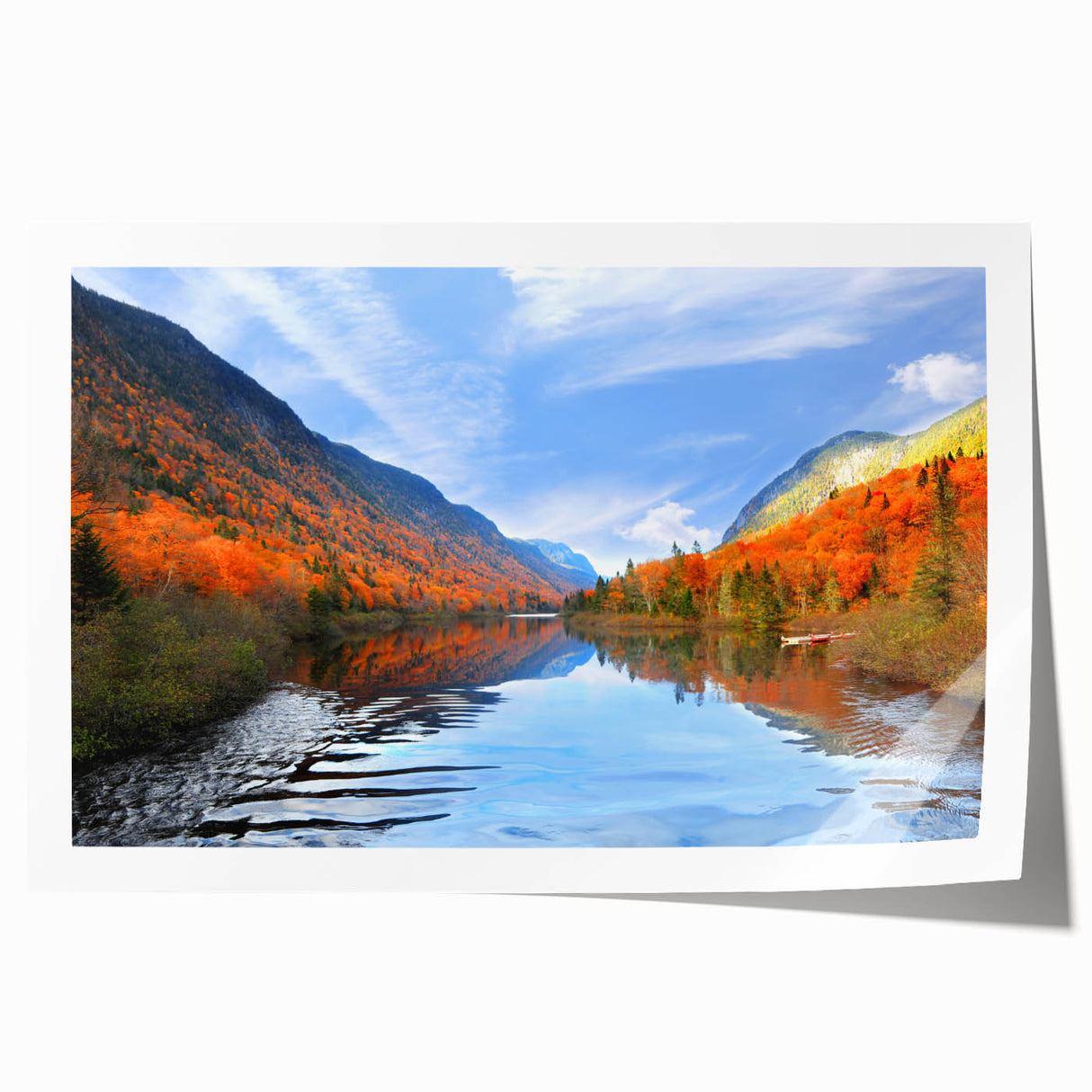 Extra large rolled print of Quebec scenery with vibrant green and blue hues, ideal for art wall in dining room.
