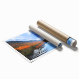 Rolled print of Quebec scenery with vibrant floral elements, perfect for classy bathroom or large living room decor.