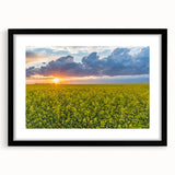 Extra large abstract art print featuring a colorful, textured Canadian Saskatchewan landscape on a black framed canvas.