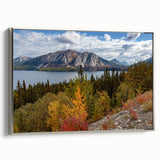 Framed canvas depicting a Yukon landscape with colorful art in a vintage poster style.