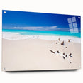 Large abstract wall art of Caribbean scenery on acrylic glass, featuring vivid blue and green tones.
