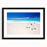 Colorful abstract art print of Caribbean scenery in extra large format, ideal for living room decor, framed with a black mat.