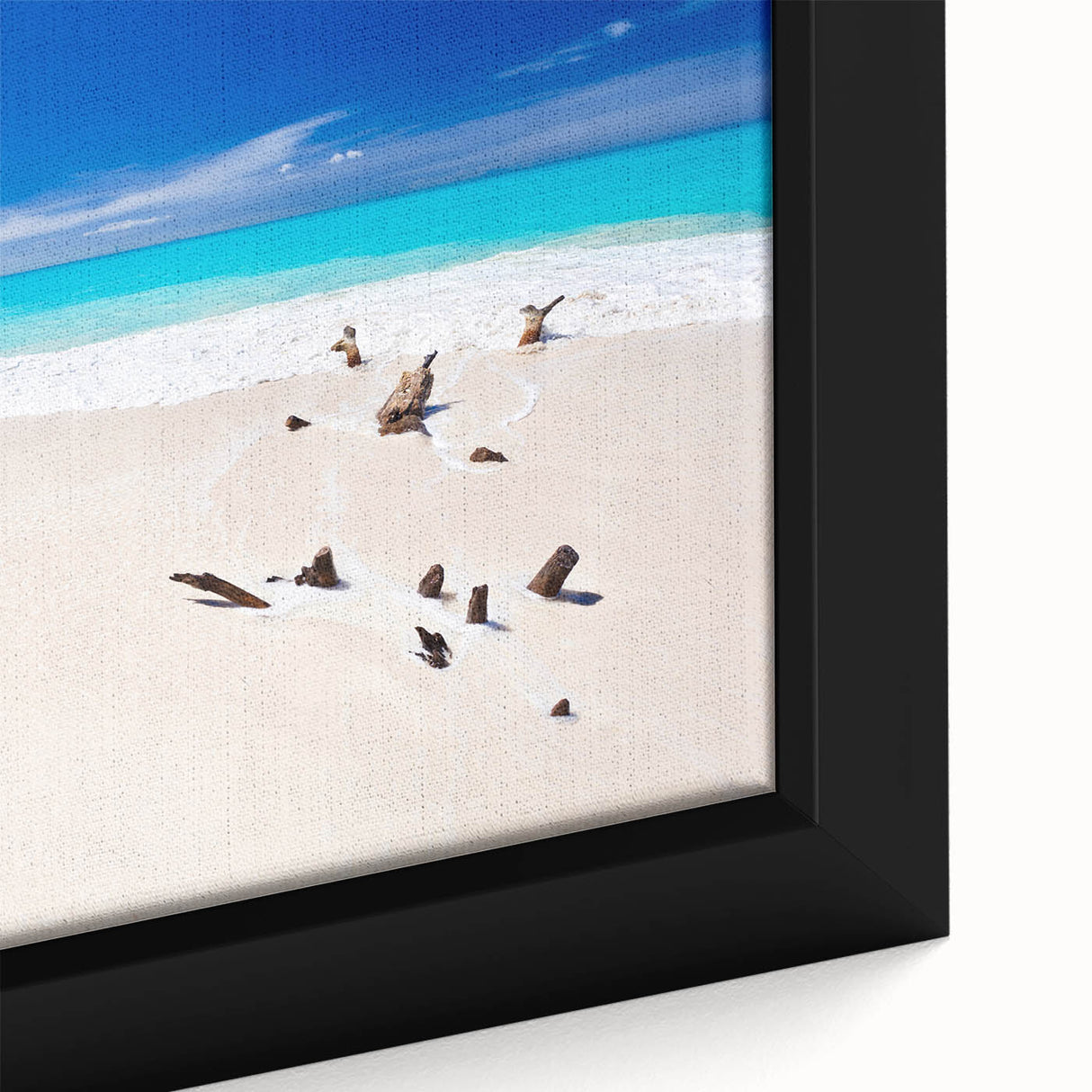 Extra large framed canvas featuring a textured portrayal of a Caribbean scene in vibrant colors, ideal for living room decor.