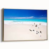 Framed canvas featuring a vintage-style Caribbean landscape in muted gold and black tones, ideal for bedroom wall art.