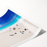 Extra large wall art featuring line art flowers in muted green and white tones on a rolled canvas.