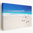 Canvas print of a Caribbean beach with vibrant blue and turquoise waters, ideal for kitchen wall art.