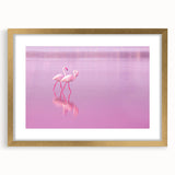 Abstract art print of Caribbean scenery in muted blue and green, framed in gold, suitable for dining room decor.