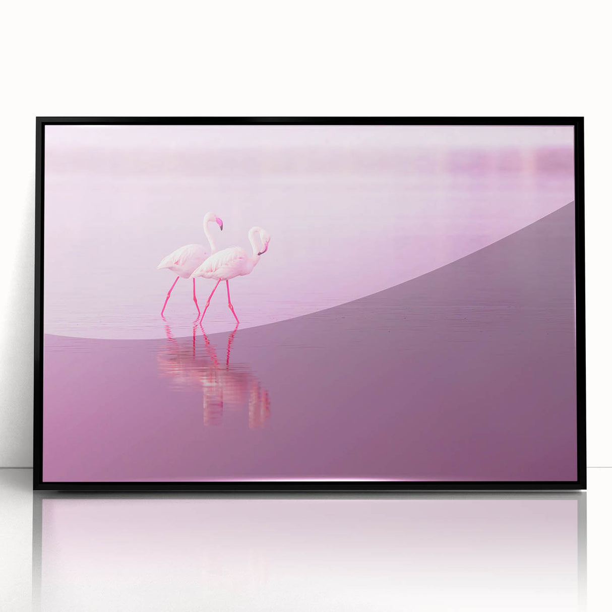Framed acrylic print of a large abstract depiction of the Caribbean Aruba scenery in a mid-century modernist style.