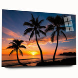 Large abstract wall art of Caribbean scenery in vibrant blue and green hues on acrylic glass.