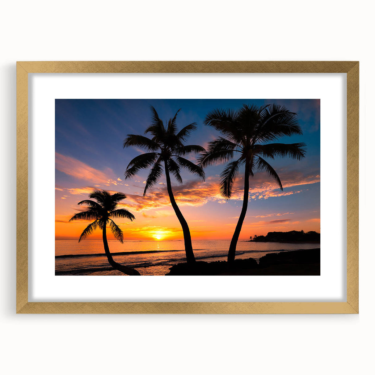 Abstract art print of a Caribbean seascape in blue and green tones on a framed canvas, suitable for dining room decor.