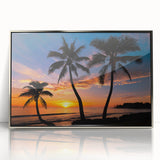 Framed acrylic print of a serene Bahamas beach scene in muted blue and sand tones, ideal for modern art wall decor.