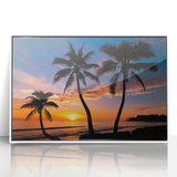 Mid-century modernist acrylic print of a Caribbean scene in soft pastel colors, ideal for nursery wall art.