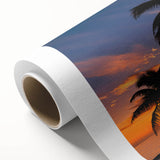 Art Deco style poster of a Caribbean scenery on rolled canvas, with vibrant blue and green tones, ideal for nursery wall art.