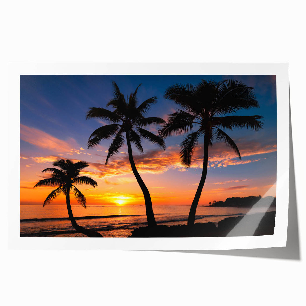 Extra large rolled print of a Caribbean scene with vibrant blues and greens, ideal for dining room wall art.