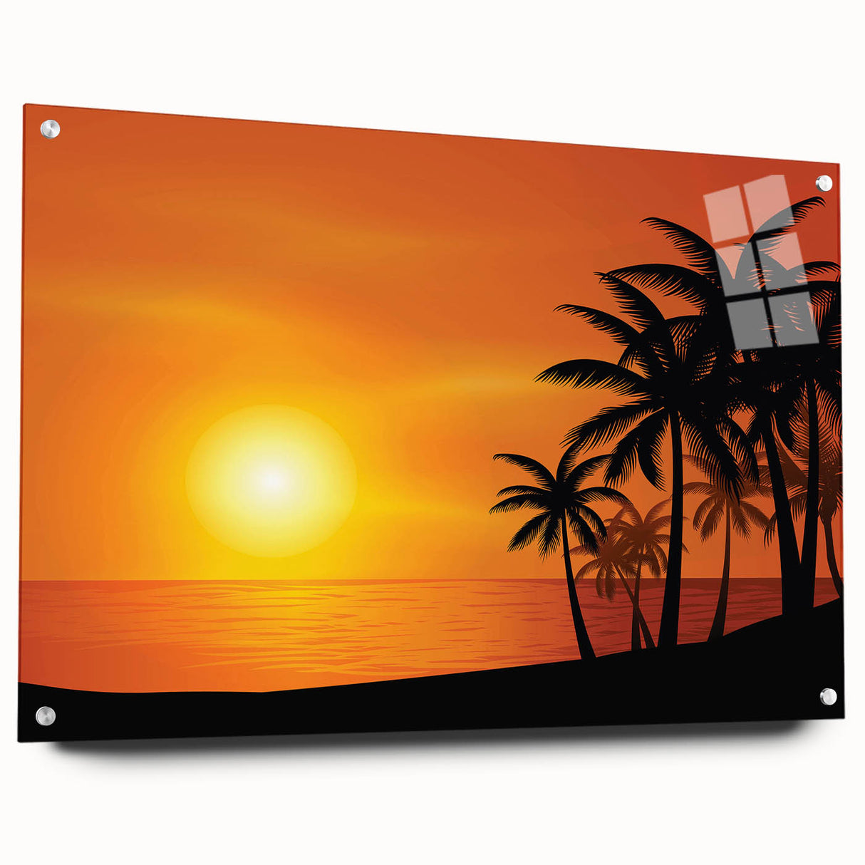 Acrylic print of a Caribbean beach scene with vivid blue and turquoise hues, suitable for bedroom or dining room decor.