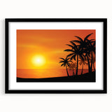 Extra large colorful abstract art print of Caribbean scenery on textured canvas, framed in black.
