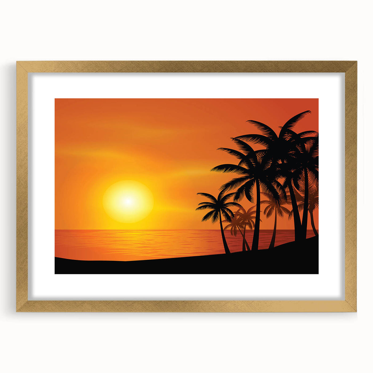 Abstract art print of a Caribbean seascape in muted blue and green tones on a framed canvas, suitable for dining room decor.
