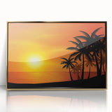 Art deco poster depicting the Caribbean Barbados scenery, with vibrant blue and green tones on framed acrylic.